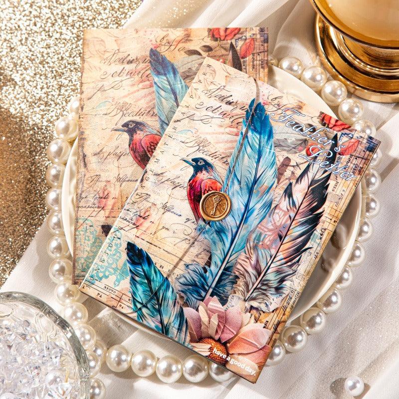 2013 letter with feathers on three dimensional background material paper - Memo Journals