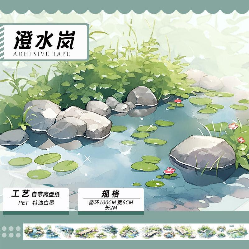 3054 Tape landscape ancient style characters waterproof stickers PET 2M - Memo Journals