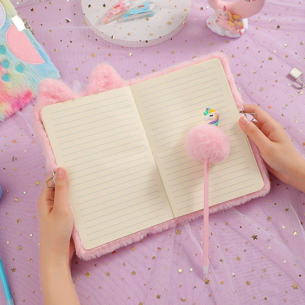 4020 Cartoon Plush Notebook A5 Owl with Lock Diary - Memo Journals