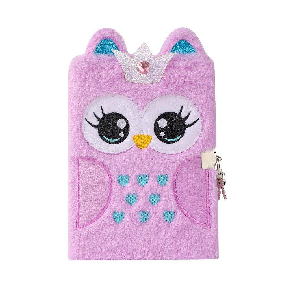 4020 Cartoon Plush Notebook A5 Owl with Lock Diary - Memo Journals