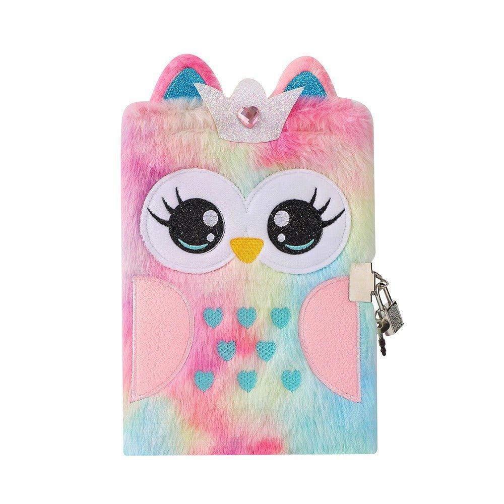 4020 Cartoon Plush Notebook A5 Owl with Lock Diary - Memo Journals