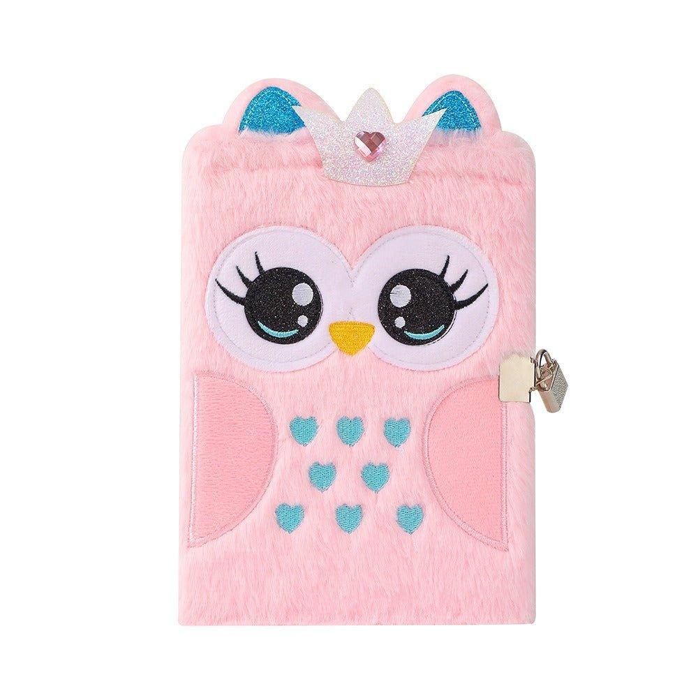 4020 Cartoon Plush Notebook A5 Owl with Lock Diary - Memo Journals