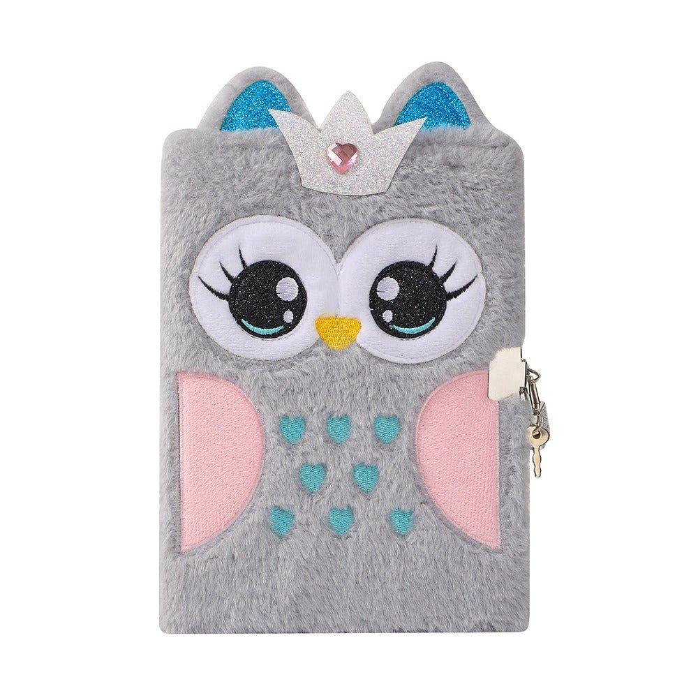 4020 Cartoon Plush Notebook A5 Owl with Lock Diary - Memo Journals