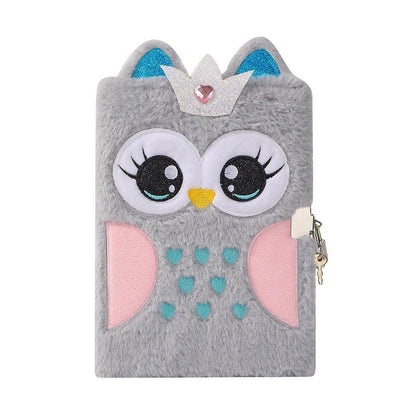 4020 Cartoon Plush Notebook A5 Owl with Lock Diary - Memo Journals