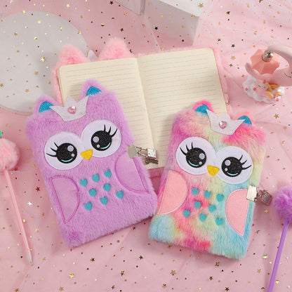 4020 Cartoon Plush Notebook A5 Owl with Lock Diary - Memo Journals