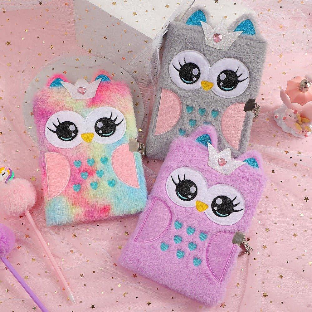 4020 Cartoon Plush Notebook A5 Owl with Lock Diary - Memo Journals