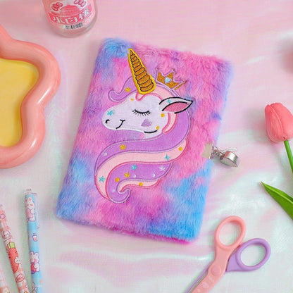 4021 Plush Plush Locked Diary Unicorn Cartoon Notebook - Memo Journals