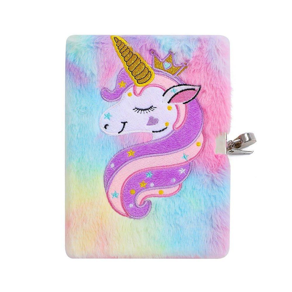 4021 Plush Plush Locked Diary Unicorn Cartoon Notebook - Memo Journals