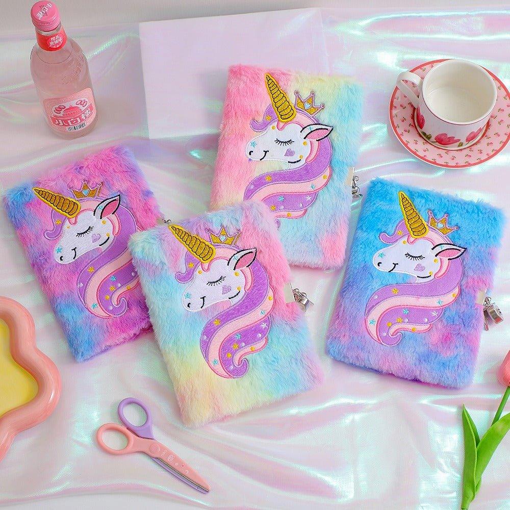 4021 Plush Plush Locked Diary Unicorn Cartoon Notebook - Memo Journals