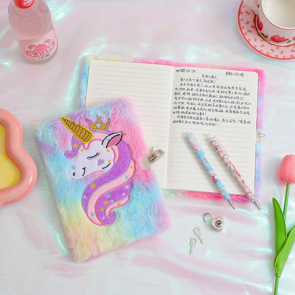 4021 Plush Plush Locked Diary Unicorn Cartoon Notebook - Memo Journals