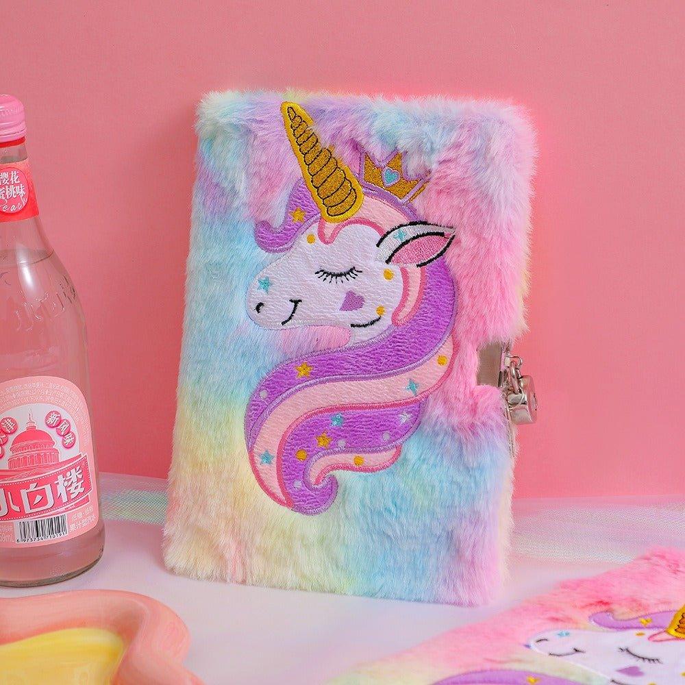 4021 Plush Plush Locked Diary Unicorn Cartoon Notebook - Memo Journals