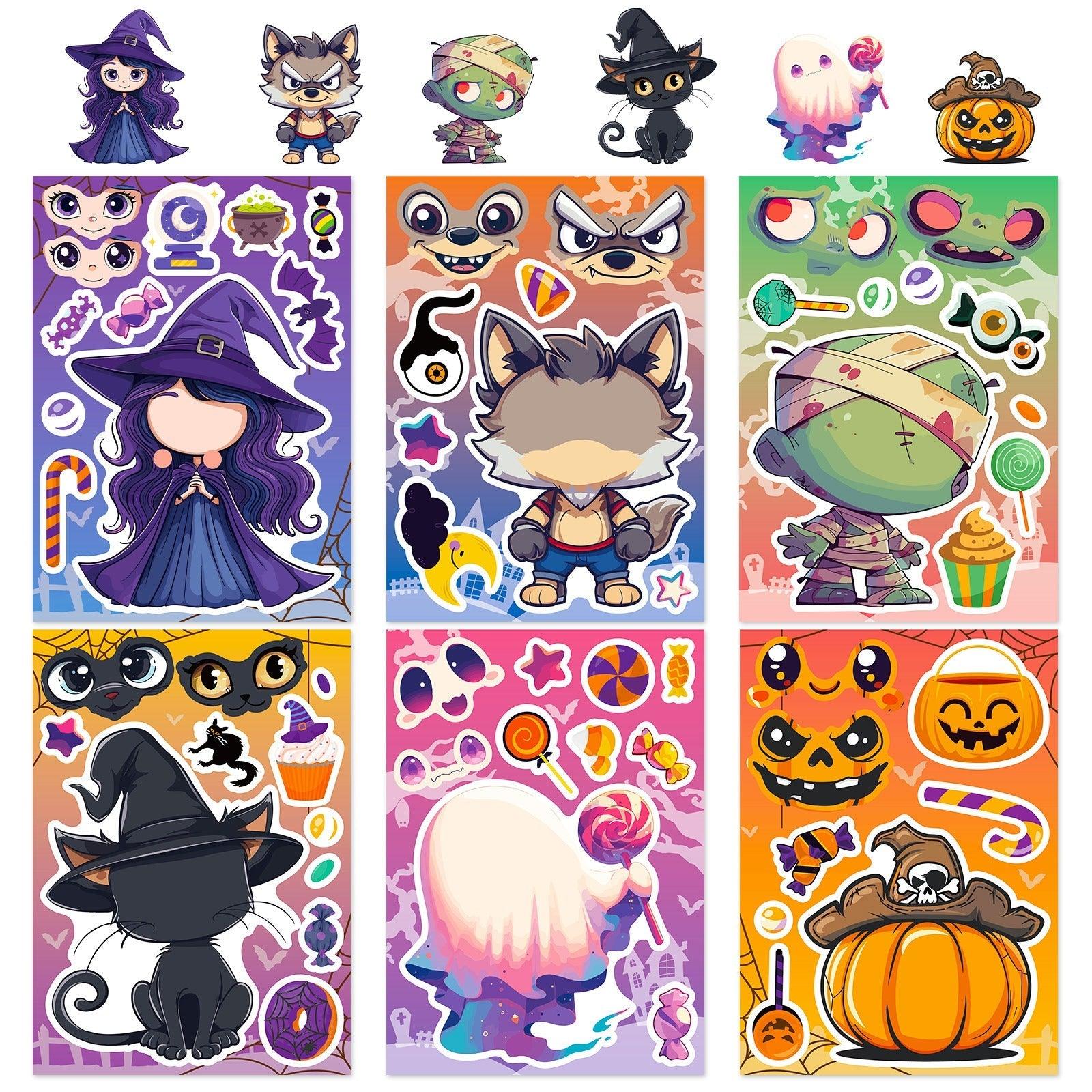 1208 6 pcs Halloween Collage Cartoon Doodle Stickers - Memo Journals