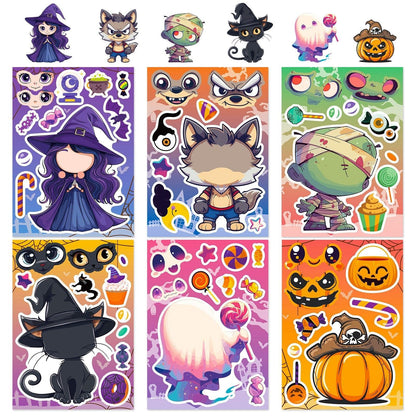 1208 6 pcs Halloween Collage Cartoon Doodle Stickers - Memo Journals