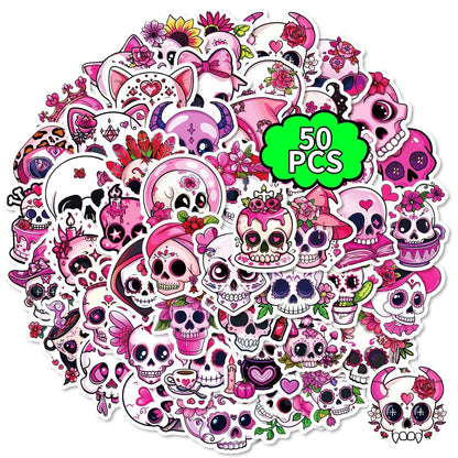 1212 50 Pink Skeletons Girls Heart Romantic Halloween - Memo Journals