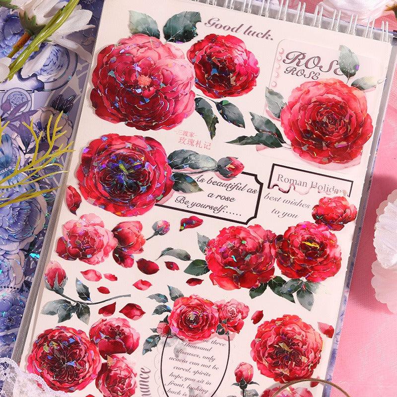 4001 Flower handbook sticker book and paper tape landscape decoration shell light handbook material stickers - Memo Journals