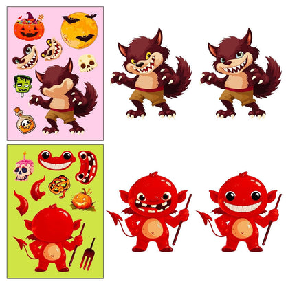 1205 6 pcs Halloween face swap stickers cartoon doodle - Memo Journals