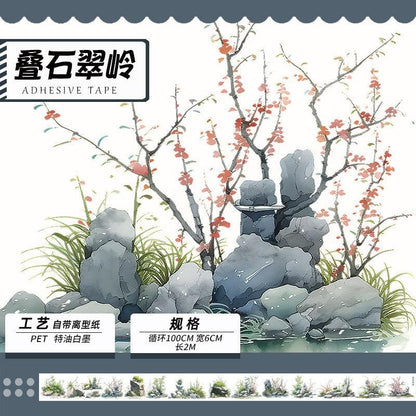 3054 Tape landscape ancient style characters waterproof stickers PET 2M - Memo Journals