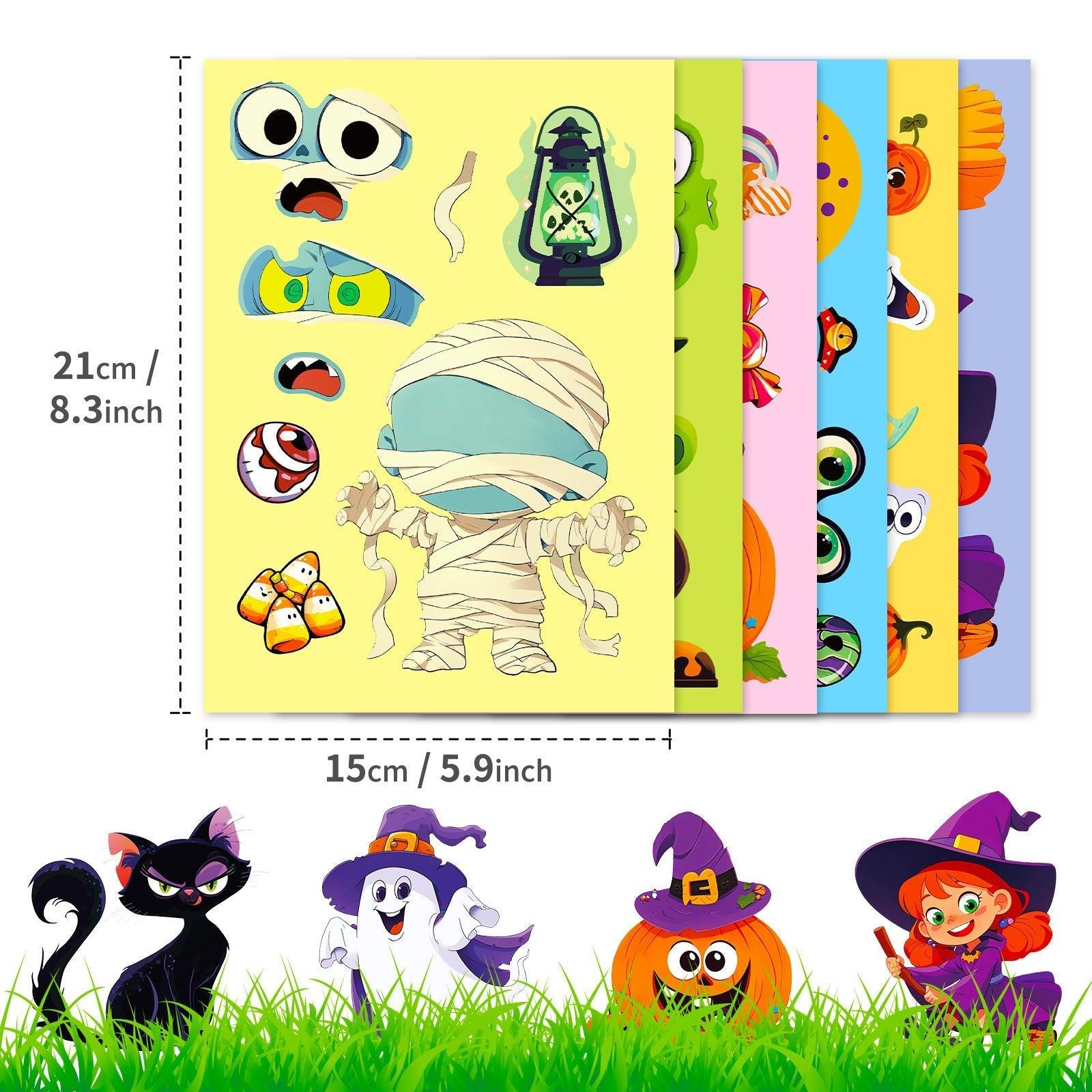 1203 6 pcs Halloween Puzzle Stickers Spooky Pumpkin - Memo Journals