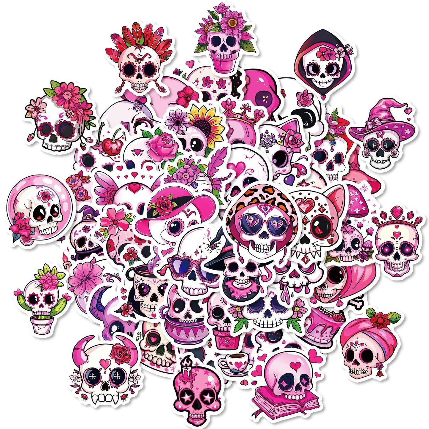 1212 50 Pink Skeletons Girls Heart Romantic Halloween - Memo Journals