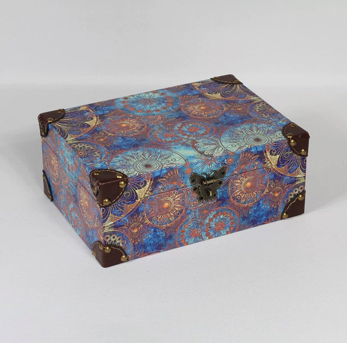 6082 Navy Blue Patterned Leather Storage Box - Memo Journals