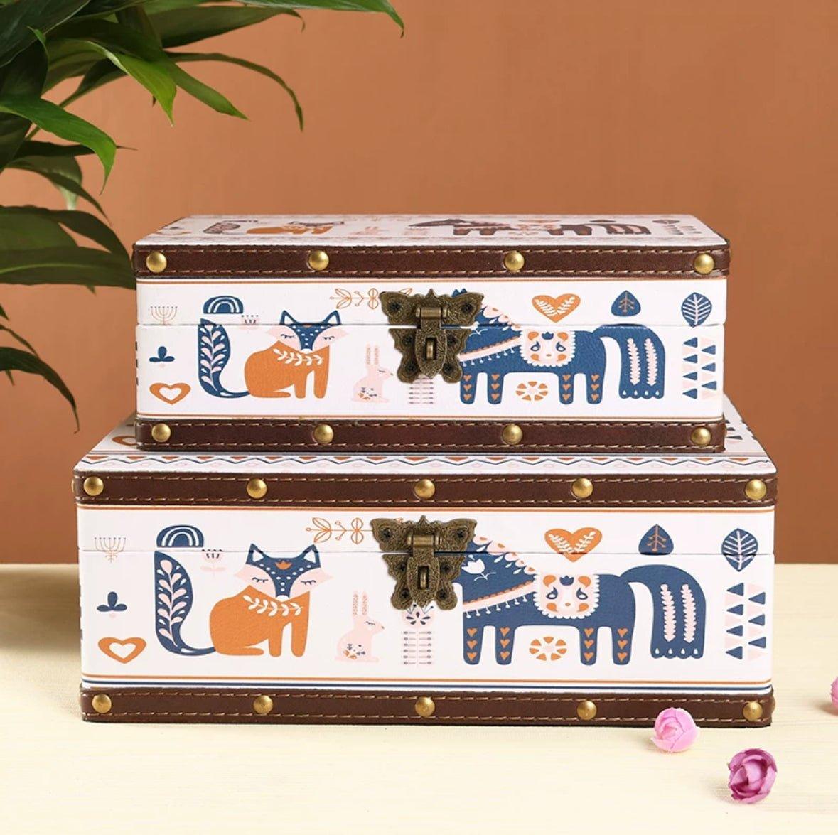 6105 Fox and Horse Cartoon Storage Box - Memo Journals