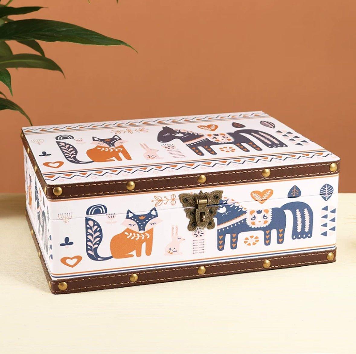 6105 Fox and Horse Cartoon Storage Box - Memo Journals