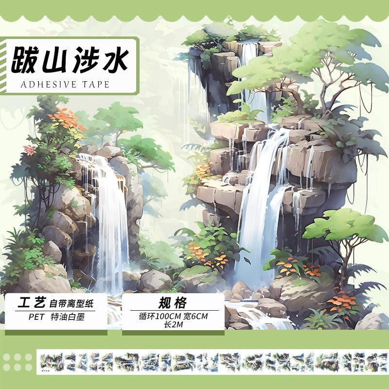 3054 Tape landscape ancient style characters waterproof stickers PET 2M - Memo Journals