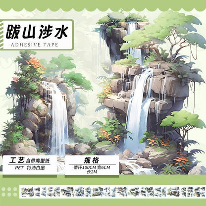 3054 Tape landscape ancient style characters waterproof stickers PET 2M - Memo Journals