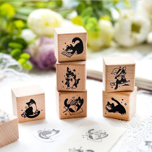 7001 Vintage Cat Wooden Stamp - Memo Journals