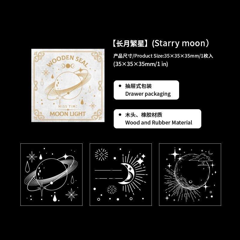 7005 3-in-1 Wooden Stamp Long Moon and Stars Series - Memo Journals