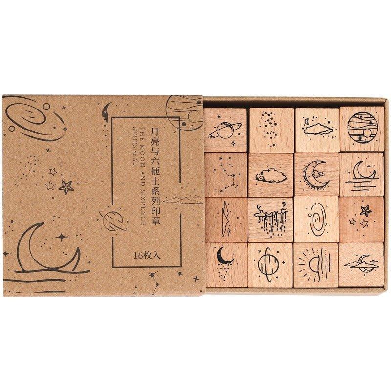 7006 Wooden Stamp Set Moon and Sixpence Collection - Memo Journals