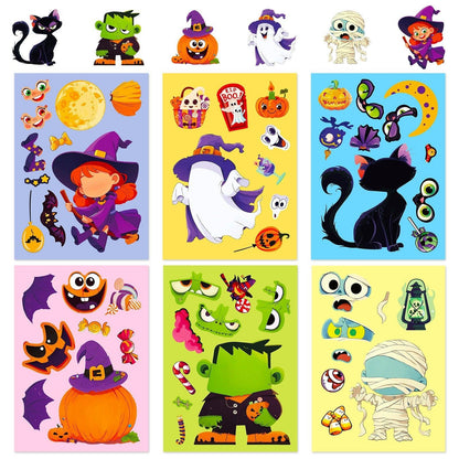 1203 6 pcs Halloween Puzzle Stickers Spooky Pumpkin - Memo Journals