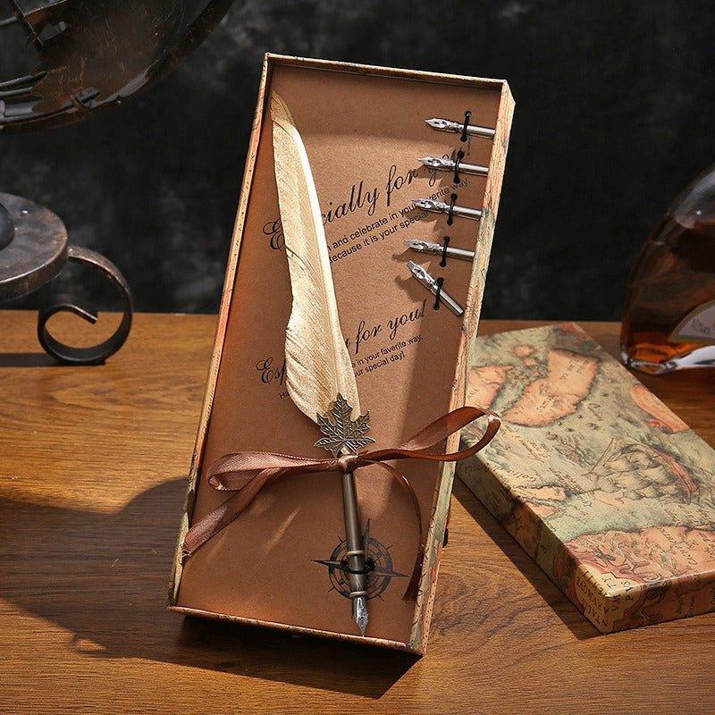 9015 Feather Pen Vintage Goose Quill Calligraphy Fountain Pen Set - Memo Journals