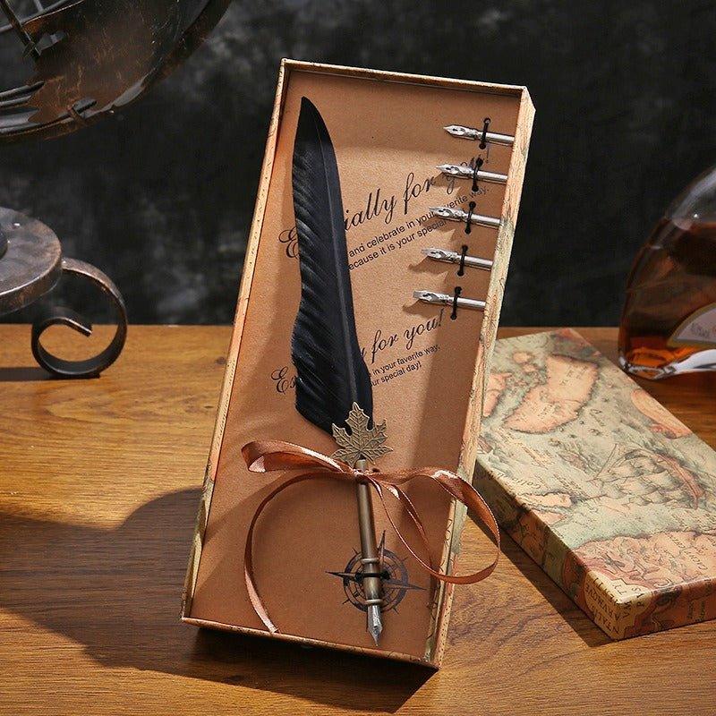 9015 Feather Pen Vintage Goose Quill Calligraphy Fountain Pen Set - Memo Journals