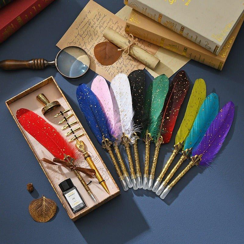 9018 New European Feather Pen Set - Memo Journals