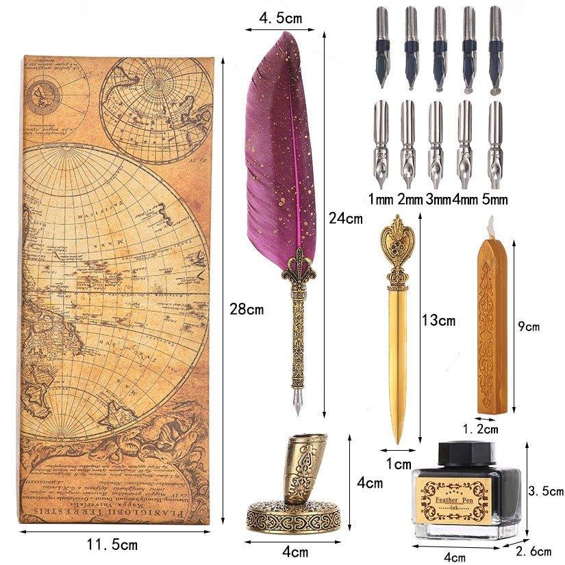 9020 Golden Feather Fountain Pen Set Goose Feather Dip Pen - Memo Journals