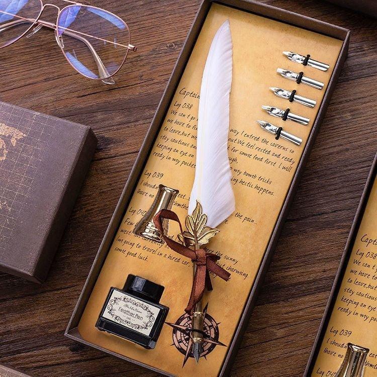 9021 Feather Fountain Pen Set Leaf Shape Dip Pen Ink Pen - Memo Journals