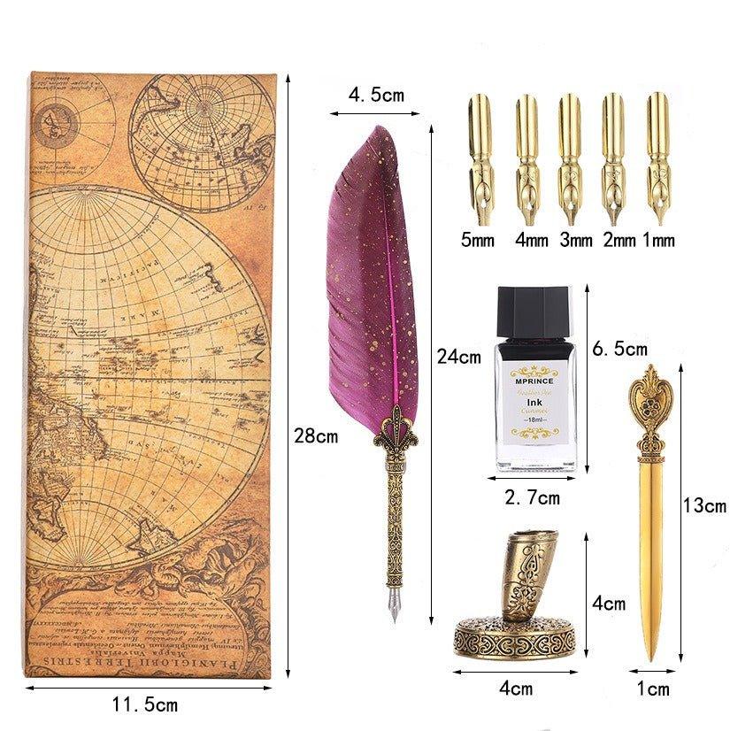 9022 Dip Feather Pen Set Spattered Gold Feather Fountain Pen - Memo Journals