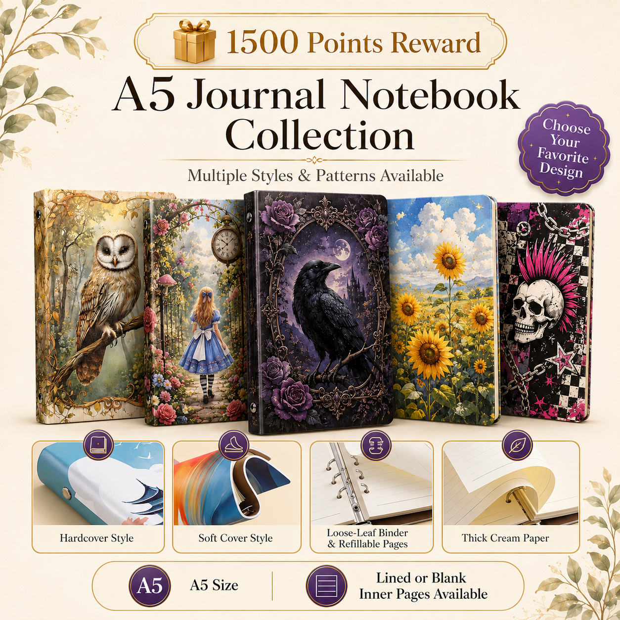 1500 Points Reward | A5 Refillable Loose-Leaf Journal Notebook